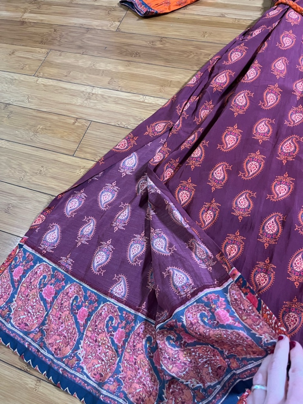 Sundance Bondi Beauty Rich Two-Tone Orange & Burgundy Paisley Maxi Dress - Picture 5 of 15
